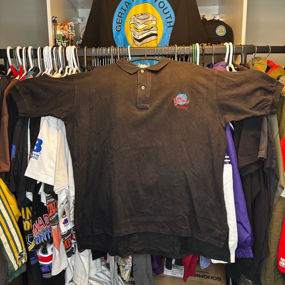 Vintage Planet Hollywood Cancun Polo Shirt Embroidered Logo Black XXL